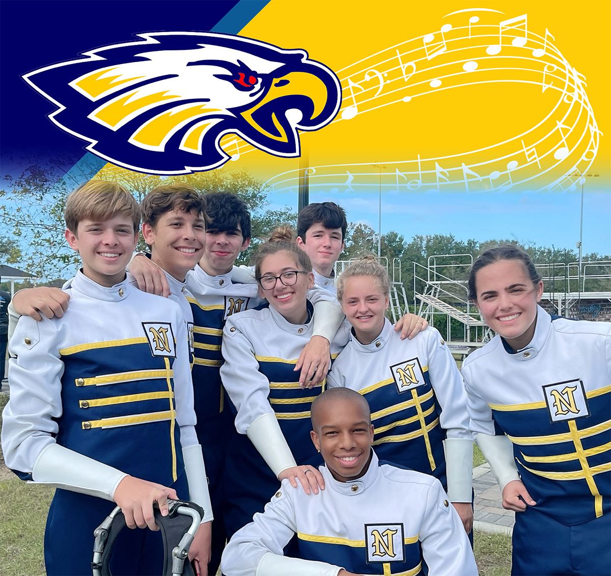 Naples High School Band features a smallgroup of students in full marching uniform